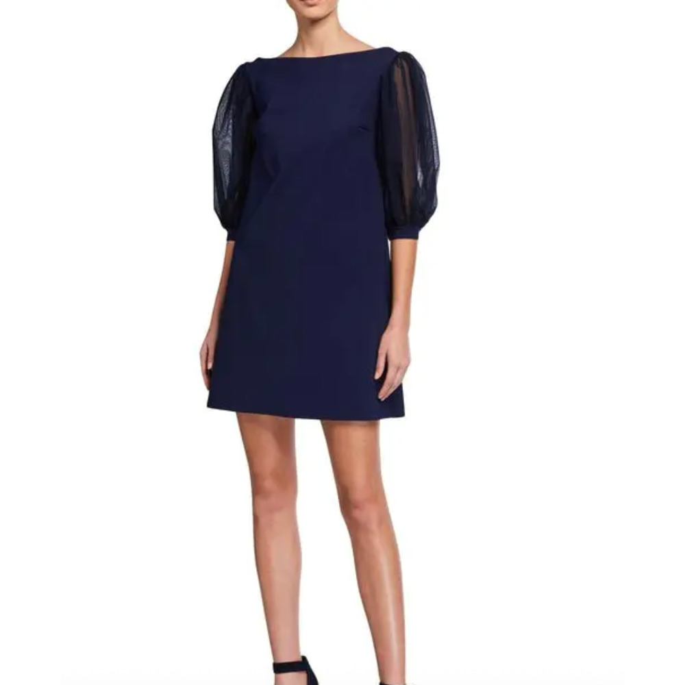 Chiara Boni La Petite Robe Dress Womens 44 Blue Organza Sleeve A-Line Italy Made